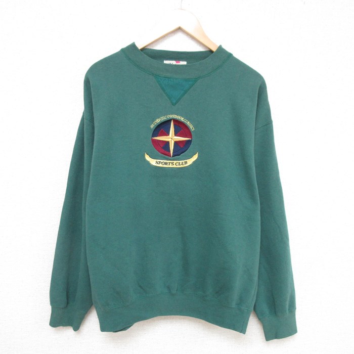 【商品番号】 swr53110553 【商品名】 L & starf;古着 長袖 スウェット メンズ 00年代 00s スポーツクラブ 刺繍 クルーネック 緑 【メンズ参考サイズ】 L 【表記