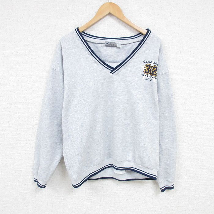 【商品番号】 swr54120764 【商品名】 L & starf;古着 ウィルソン 長袖 スウェット メンズ 00年代 00s ３２ Vネック 薄グレー 霜降り 【メンズ参考サイズ】 L 