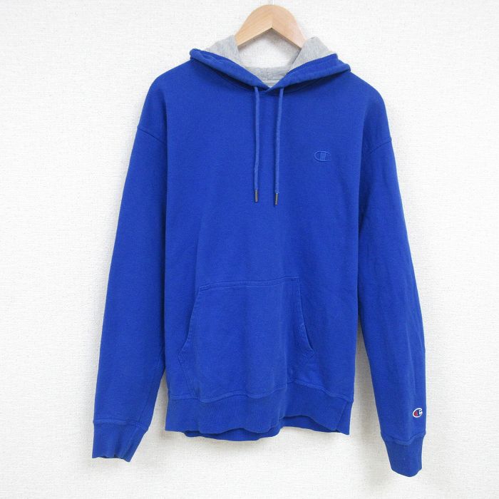 【商品番号】 swr55020279 【商品名】 L & starf;古着 チャンピオン Champion 長袖 スウェット パーカー メンズ ワンポイントロゴ 青 【メンズ参考サイズ】 L 
