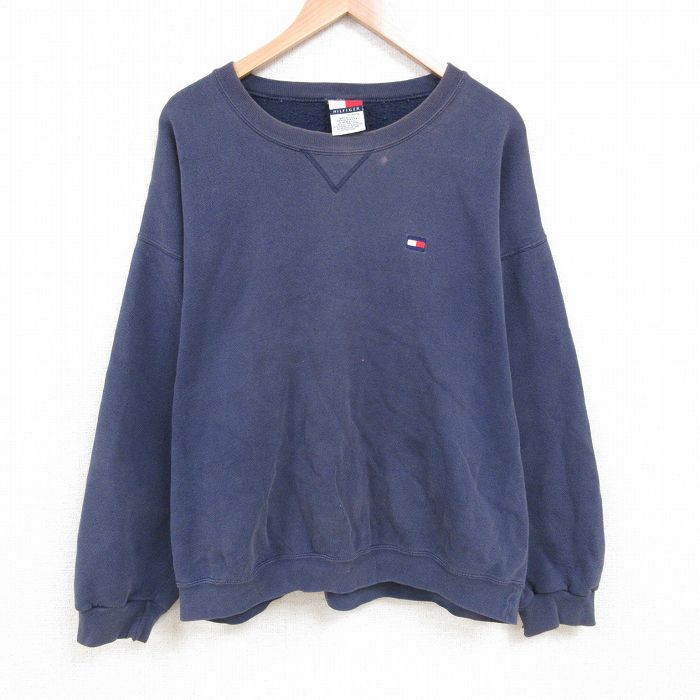 【商品番号】 swr55040111 【商品名】 XL & starf;古着 トミーヒルフィガー 長袖 ブランド スウェット メンズ 90年代 90s ワンポイントロゴ 大きいサイズ クルーネ