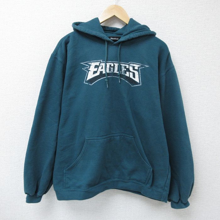 【商品番号】 swr55040191 【商品名】 XL & starf;古着 リーボック 長袖 スウェット パーカー メンズ イーグルス 緑 【メンズ参考サイズ】 XL 【表記サイズ】 L 【