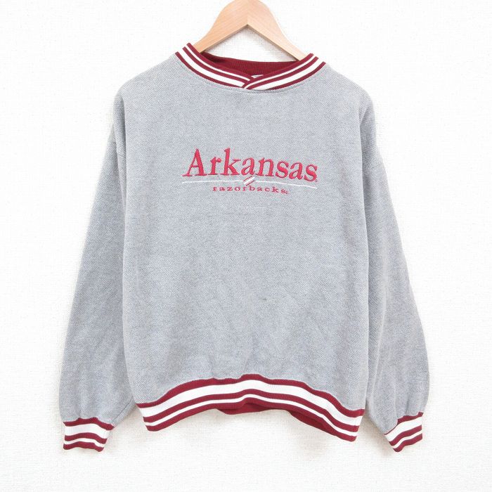 【商品番号】 swr55040695 【商品名】 XL & starf;古着 長袖 スウェット メンズ 00年代 00s Arkansas 刺繍 鹿の子 クルーネック グレー 【メンズ参考サイ