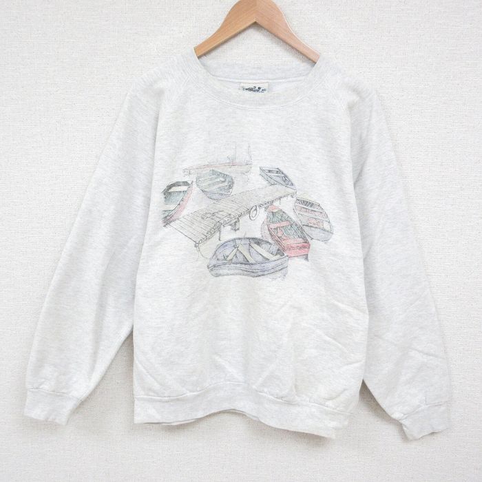 【商品番号】 swr55050094 【商品名】 XL & starf;古着 長袖 スウェット メンズ 00年代 00s ボート クルーネック 薄グレー 霜降り 【メンズ参考サイズ】 XL 【