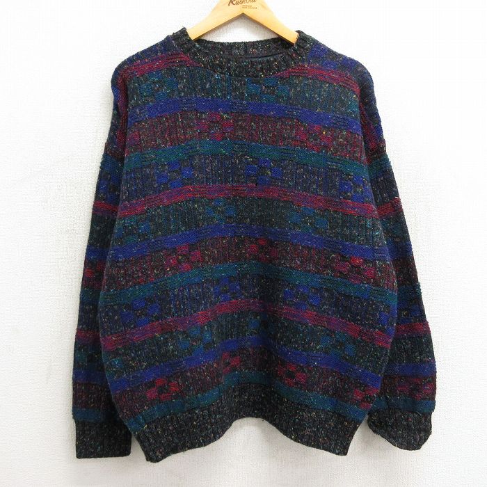 【商品番号】 swtr23090276 【商品名】 XL & starf;古着 長袖 セーター メンズ 90年代 90s 大きいサイズ ウール クルーネック USA製 黒系他 【メンズ参考サイ