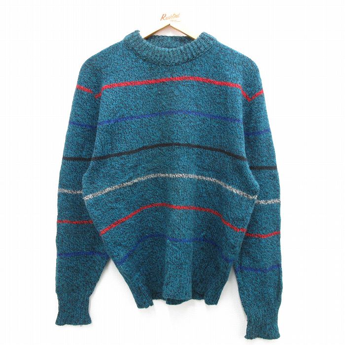 【商品番号】 swtr23090834 【商品名】 M & starf;古着 長袖 セーター メンズ 90年代 90s ウール クルーネック USA製 青緑系他 【メンズ参考サイズ】 M 【表