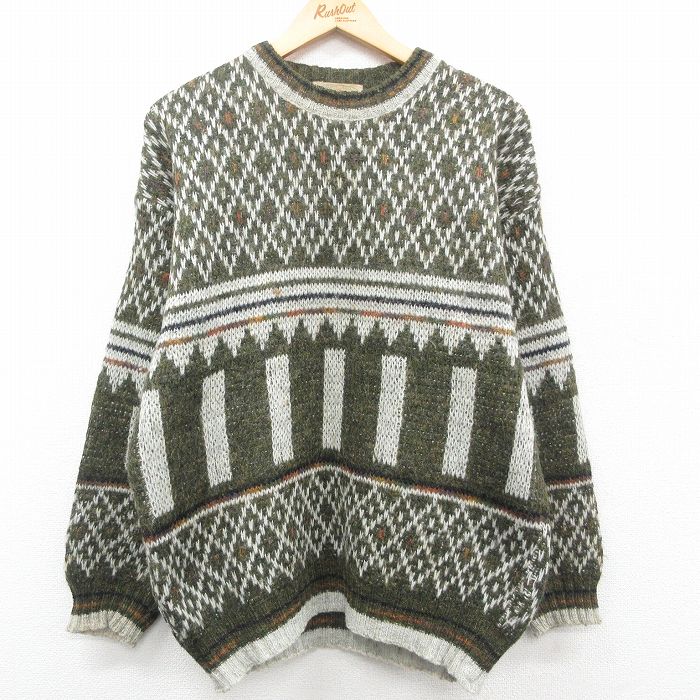 【商品番号】 swtr23092553 【商品名】 L & starf;古着 長袖 セーター メンズ 90年代 90s モヘア ウール クルーネック 緑他 【メンズ参考サイズ】 L 【表記サイ