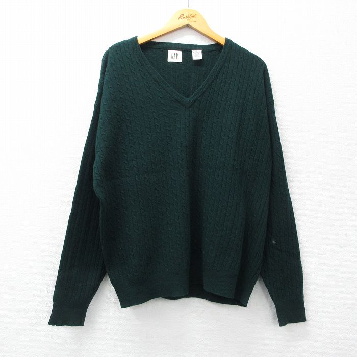 【商品番号】 swtr23102308 【商品名】 L & starf;古着 ギャップ GAP 長袖 ケーブル セーター メンズ 00年代 00s ラムウール Vネック 緑 【メンズ参考サイズ