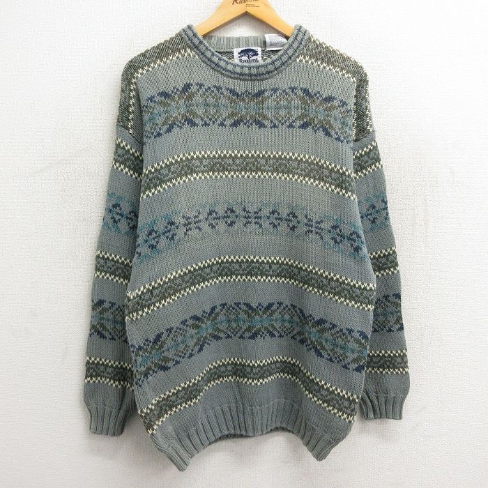 【商品番号】 swtr23103004 【商品名】 M & starf;古着 長袖 セーター メンズ 00年代 00s 雪柄 コットン クルーネック 薄緑系他 【メンズ参考サイズ】 M 【表記