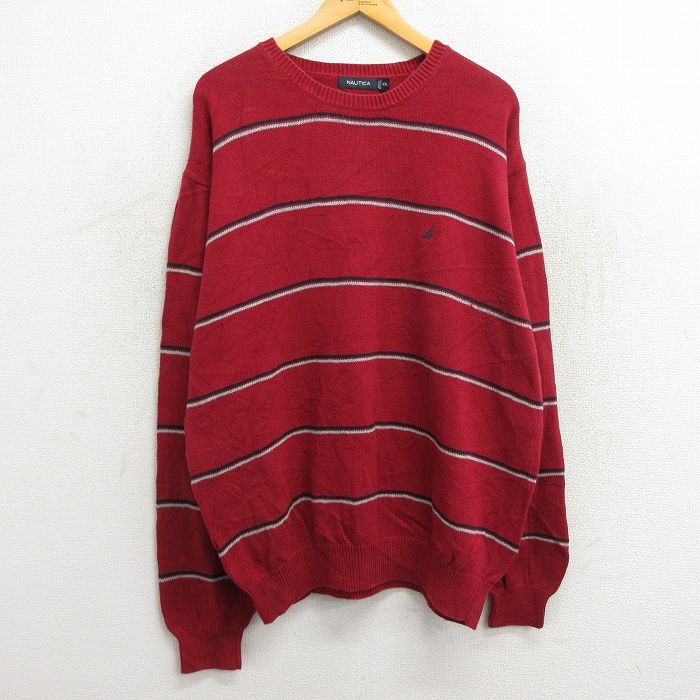 【商品番号】 swtr23103088 【商品名】 XL & starf;古着 ノーティカ 長袖 ブランド セーター メンズ ワンポイントロゴ 大きいサイズ コットン クルーネック 赤他 ボー