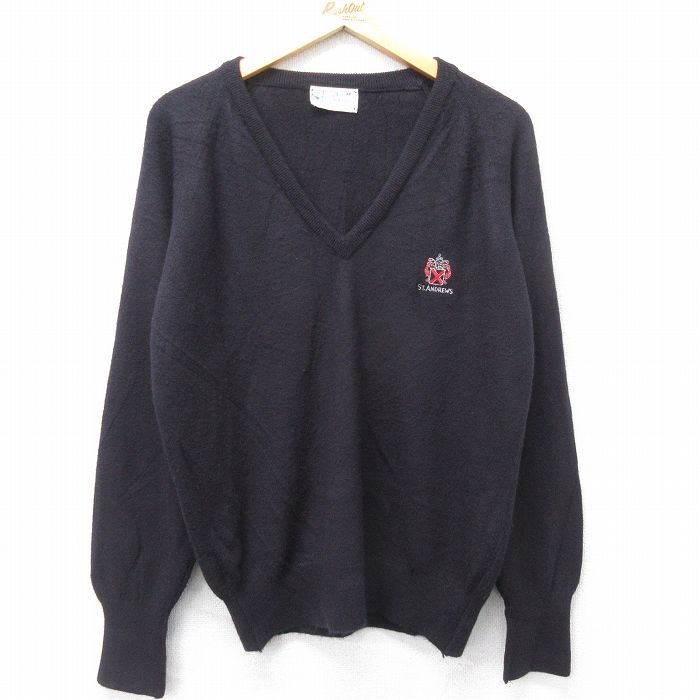 【商品番号】 swtr23103121 【商品名】 M & starf;古着 長袖 セーター メンズ 80年代 80s STANDREWS ラグラン アクリル Vネック USA製 黒 【メンズ