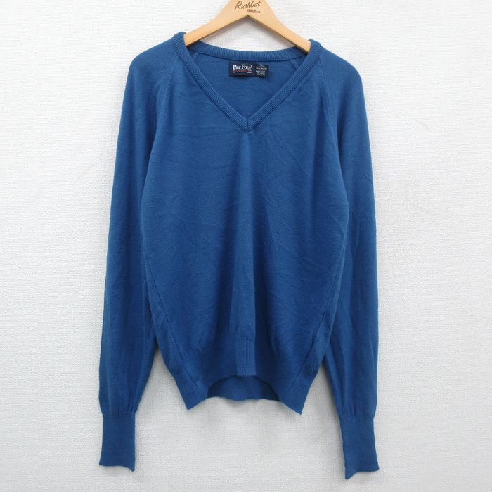 【商品番号】 swtr23110842 【商品名】 L & starf;古着 Par Four 長袖 セーター メンズ 80年代 80s 無地 アクリル ラグラン Vネック USA製 紺 【メ