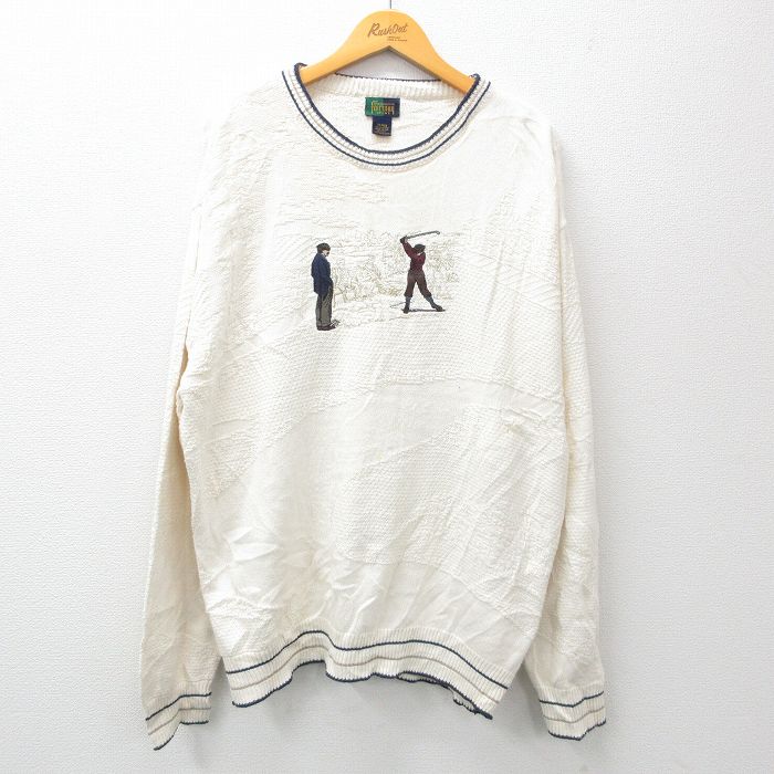 【商品番号】 swtr23111269 【商品名】 XL & starf;古着 長袖 セーター メンズ 90年代 90s ゴルフ 男性 刺繍 大きいサイズ コットン クルーネック USA製 生