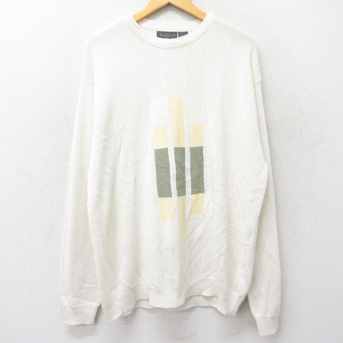 【商品番号】 swtr23122369 【商品名】 XL & starf;古着 バンヒューセン 長袖 セーター メンズ 00年代 00s アクリル クルーネック 白 【メンズ参考サイズ】 XL