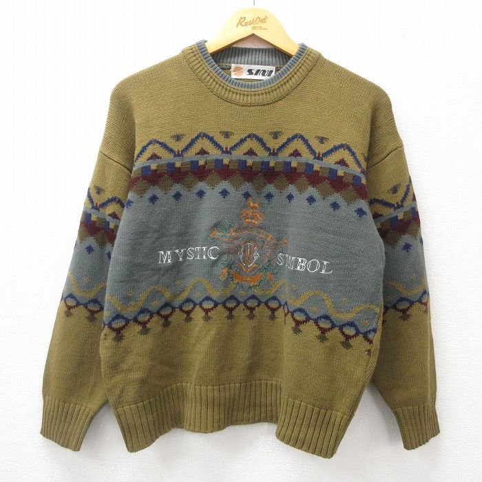 【商品番号】 swtr24090223 【商品名】 M & starf;古着 長袖 セーター メンズ 90年代 90s シンボル 刺繍 緑他 【メンズ参考サイズ】 M 【表記サイズ】 なし 【