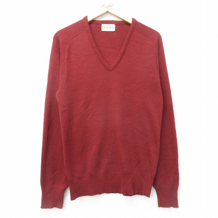 【商品番号】 swtr24090491 【商品名】 S & starf;古着 シアーズ 長袖 セーター メンズ 80年代 80s 無地 Vネック エンジ 【メンズ参考サイズ】 S 【表記サイズ