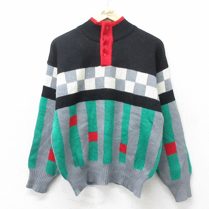 【商品番号】 swtr24090694 【商品名】 M & starf;古着 長袖 セーター メンズ 80年代 80s ウール ハイネック モックネック 黒他 【メンズ参考サイズ】 M 【表記