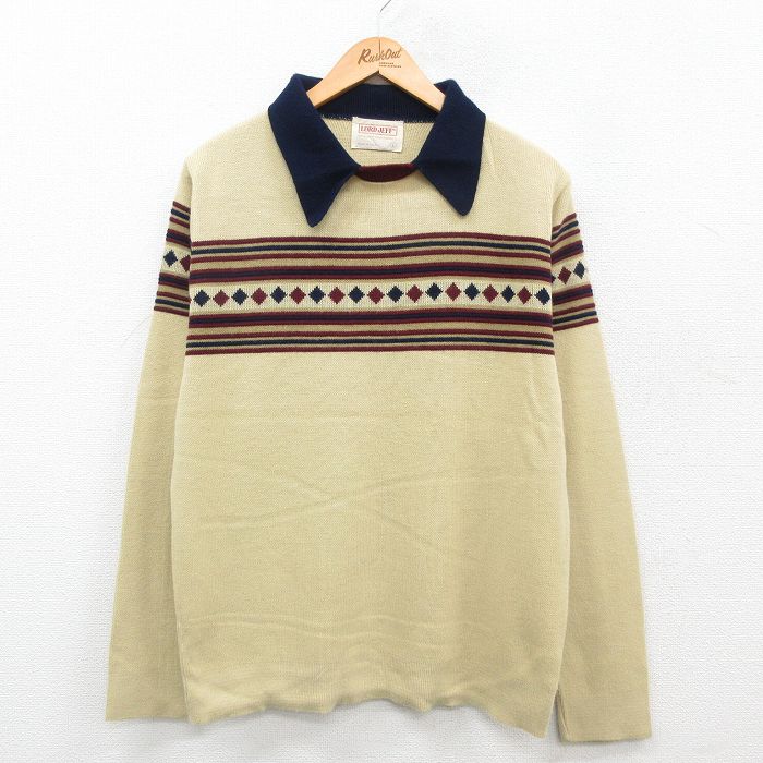【商品番号】 swtr24091603 【商品名】 M & starf;古着 長袖 セーター メンズ 80年代 80s 襟付き アクリル USA製 ベージュ系 【メンズ参考サイズ】 M 【表記