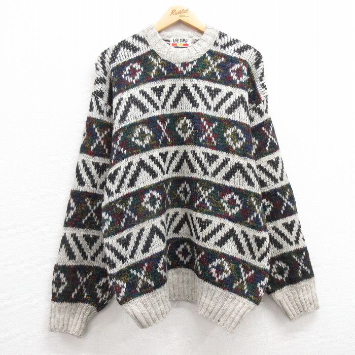 【商品番号】 swtr24091827 【商品名】 L & starf;古着 長袖 セーター メンズ 90年代 90s クルーネック 薄グレー他 【メンズ参考サイズ】 L 【表記サイズ】 42