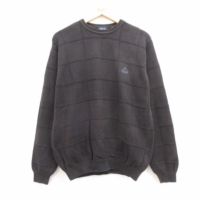 【商品番号】 swtr24092007 【商品名】 L & starf;古着 IZOD 長袖 セーター メンズ ワンポイントロゴ コットン クルーネック 黒 【メンズ参考サイズ】 L 【表記サ