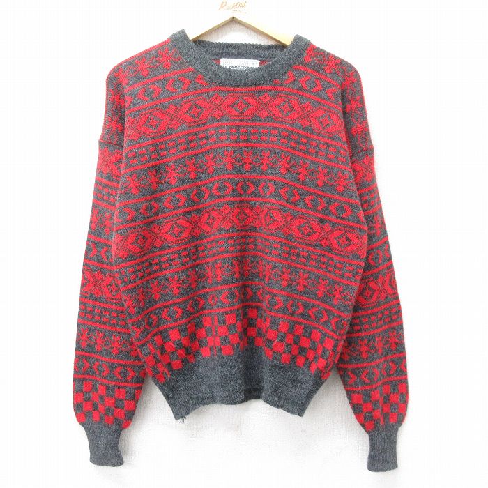 【商品番号】 swtr24092086 【商品名】 XL & starf;古着 長袖 セーター メンズ 90年代 90s クルーネック 赤他 【メンズ参考サイズ】 XL 【表記サイズ】 L 【