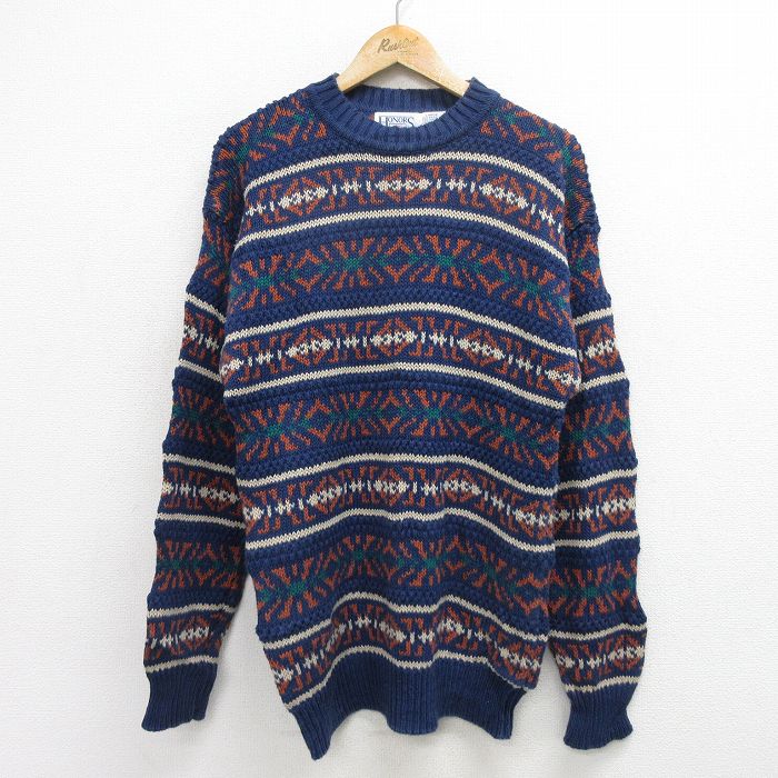 【商品番号】 swtr24092171 【商品名】 M & starf;古着 長袖 セーター メンズ 90年代 90s フェアアイル クルーネック 紺他 【メンズ参考サイズ】 M 【表記サイズ