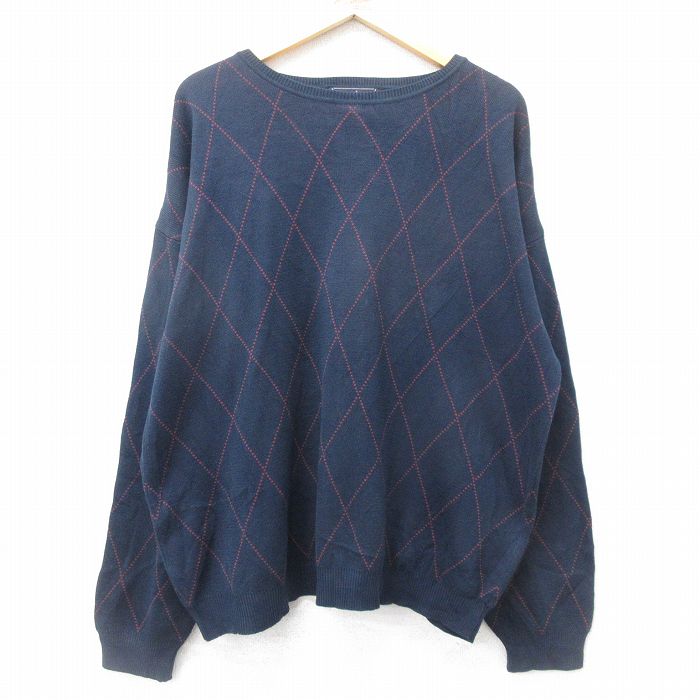 【商品番号】 swtr24092518 【商品名】 XL & starf;古着 長袖 セーター メンズ 90年代 90s 大きいサイズ クルーネック 紺他 【メンズ参考サイズ】 XL 【表記サ