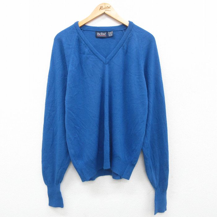 【商品番号】 swtr24092532 【商品名】 L & starf;古着 Par Four 長袖 セーター メンズ 90年代 90s 無地 ラグラン アクリル Vネック 青 【メンズ参考サ