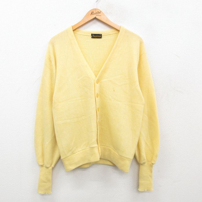 【商品番号】 swtr24092655 【商品名】 M & starf;古着 長袖 ニット カーディガン メンズ 80年代 80s 無地 黄 【メンズ参考サイズ】 M 【表記サイズ】 L 【実