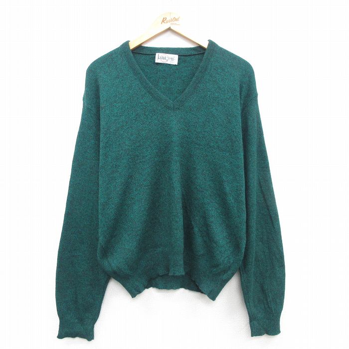 【商品番号】 swtr24092724 【商品名】 L & starf;古着 ジャンセン 長袖 セーター メンズ 90年代 90s 無地 Vネック USA製 緑 【メンズ参考サイズ】 L 【表