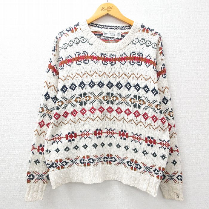 【商品番号】 swtr24092855 【商品名】 M & starf;古着 長袖 セーター メンズ 90年代 90s フェアアイル コットン クルーネック USA製 白他 【メンズ参考サイズ