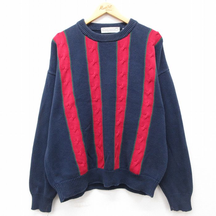【商品番号】 swtr24093145 【商品名】 XL & starf;古着 長袖 ケーブル セーター メンズ 00年代 00s コットン クルーネック 紺 【メンズ参考サイズ】 XL 【表