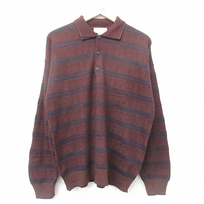 【商品番号】 swtr24093387 【商品名】 XL & starf;古着 長袖 セーター メンズ 90年代 90s フェアアイル 襟付き イタリア製 エンジ他 【メンズ参考サイズ】 XL
