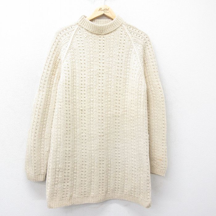 【商品番号】 swtr24093728 【商品名】 S & starf;古着 長袖 セーター メンズ ラグラン ロング丈 ウール クルーネック 生成り 【メンズ参考サイズ】 S 【表記サイズ】