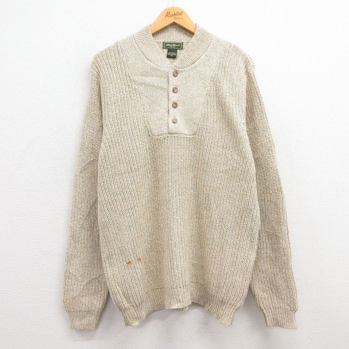 【商品番号】 swtr24100170 【商品名】 XL & starf;古着 エディーバウアー 長袖 セーター メンズ 無地 コットン ヘンリーネック ベージュ他 【メンズ参考サイズ】 XL