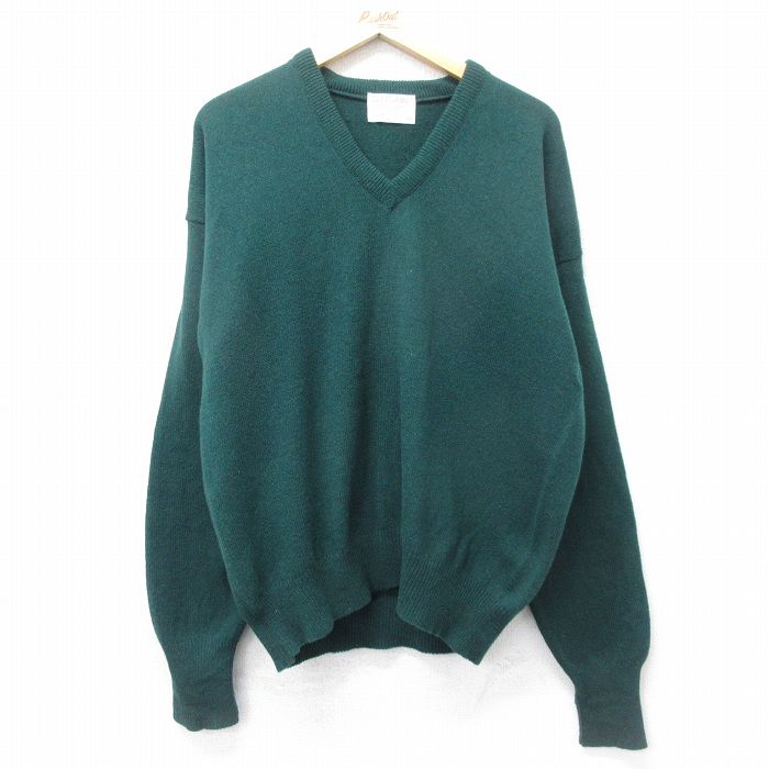 【商品番号】 swtr24100201 【商品名】 L & starf;古着 長袖 セーター メンズ 80年代 80s 無地 ラムウール Vネック USA製 緑 【メンズ参考サイズ】 L 【表
