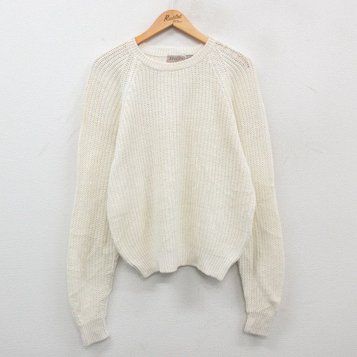 【商品番号】 swtr24100573 【商品名】 L & starf;古着 長袖 セーター メンズ 90年代 90s 無地 ラグラン クルーネック 生成り 【メンズ参考サイズ】 L 【表記サ