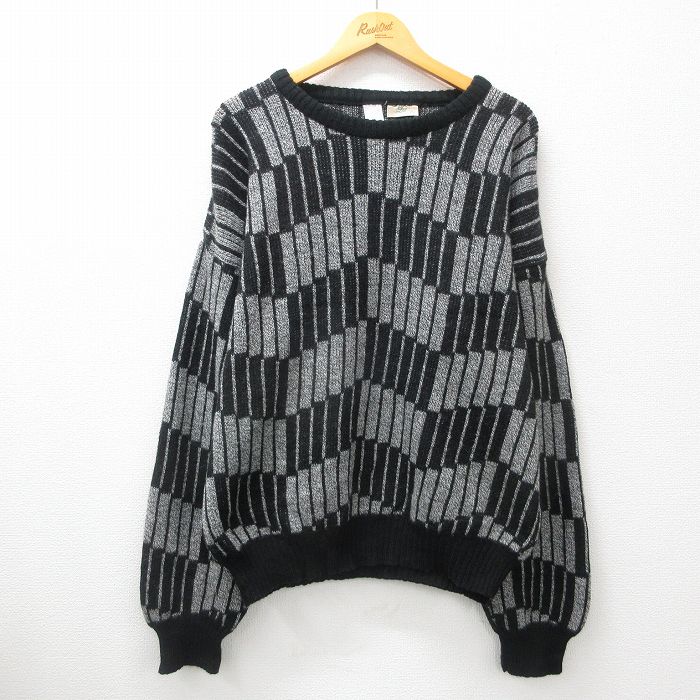 【商品番号】 swtr24100990 【商品名】 XL & starf;古着 長袖 セーター メンズ 90年代 90s 大きいサイズ ウール クルーネック イタリア製 黒他 【メンズ参考サイ
