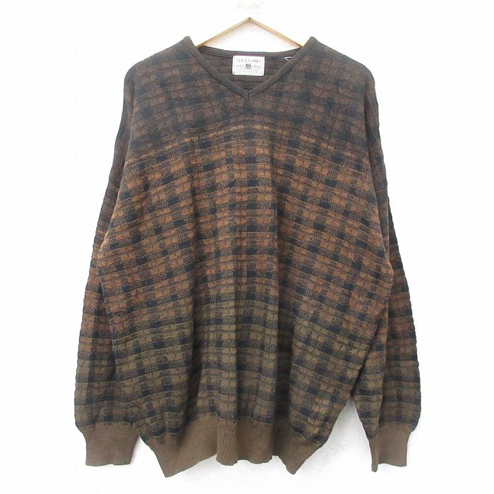【商品番号】 swtr24101005 【商品名】 XL & starf;古着 長袖 セーター メンズ 90年代 90s 大きいサイズ クルーネック イタリア製 茶他 チェック 【メンズ参考サ