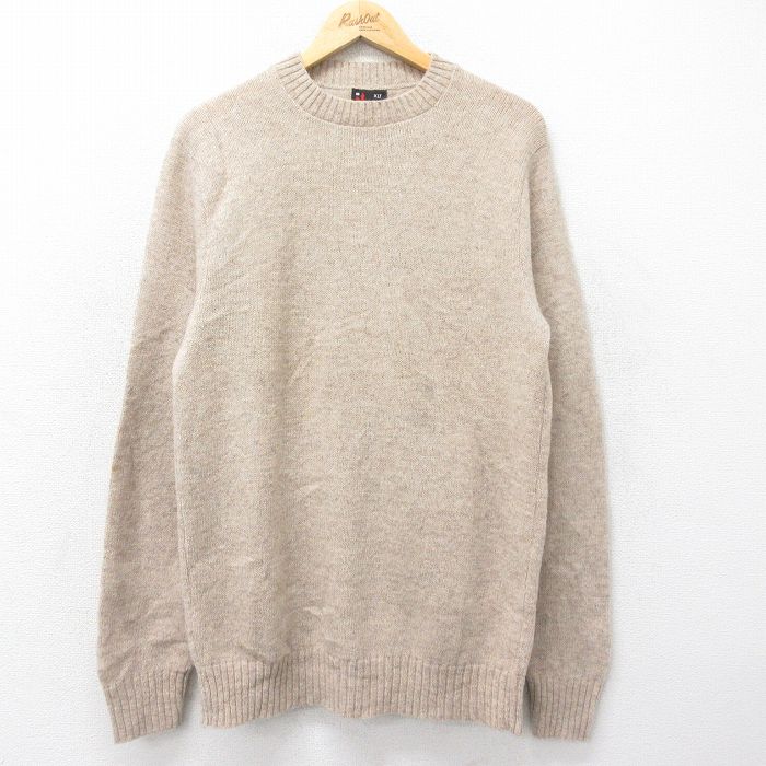 【商品番号】 swtr24101010 【商品名】 M & starf;古着 長袖 セーター メンズ 90年代 90s 無地 ウール クルーネック USA製 ベージュ 霜降り 【メンズ参考サイ
