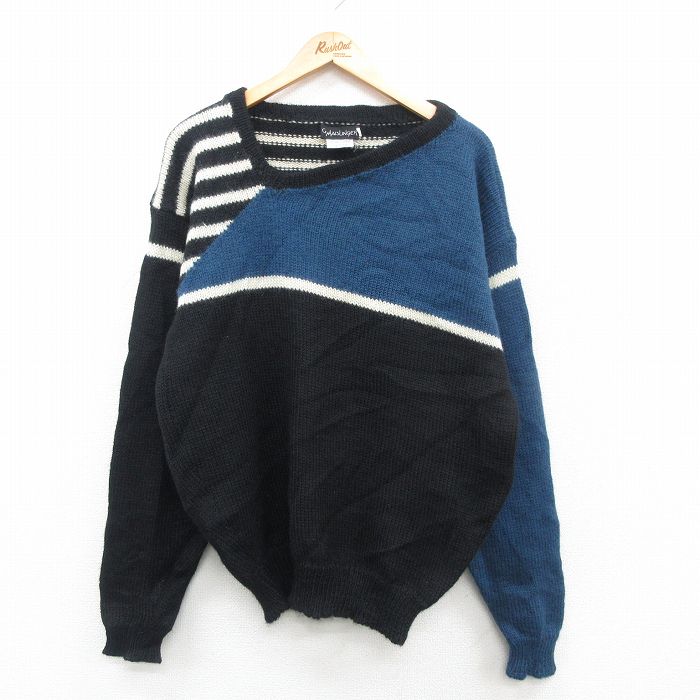 【商品番号】 swtr24101185 【商品名】 L & starf;古着 長袖 セーター メンズ 90年代 90s 手織り ウール USA製 黒他 【メンズ参考サイズ】 L 【表記サイズ】