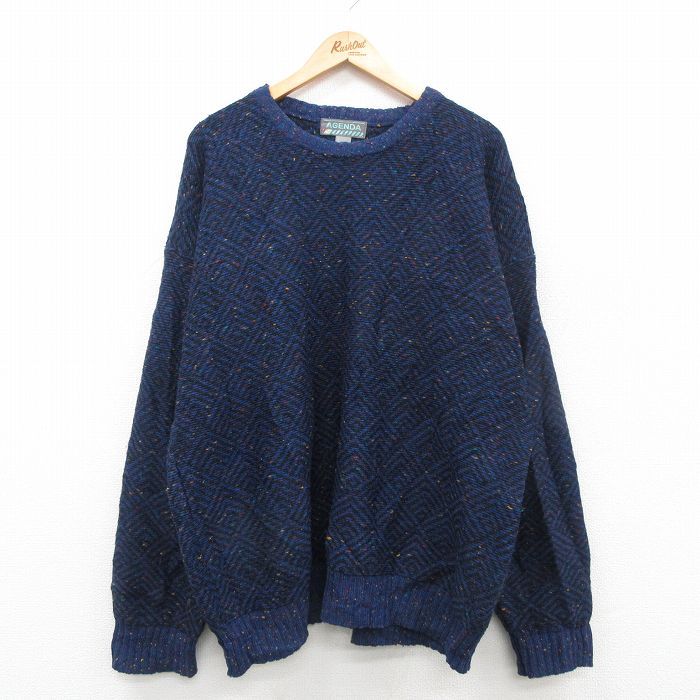 【商品番号】 swtr24101190 【商品名】 XL & starf;古着 長袖 セーター メンズ 00年代 00s ウール クルーネック 紺他 【メンズ参考サイズ】 XL 【表記サイズ】