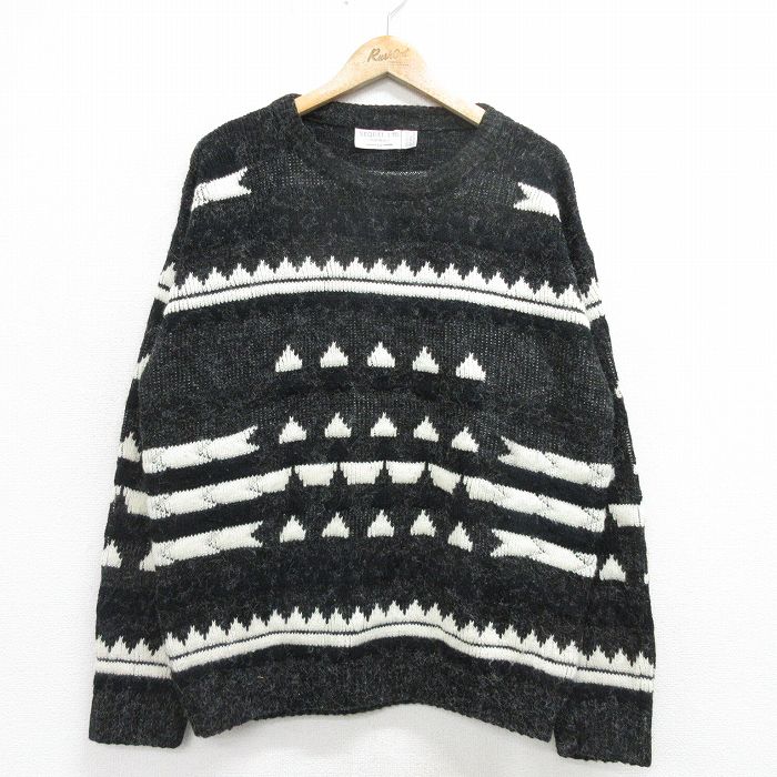 【商品番号】 swtr24101270 【商品名】 XL & starf;古着 長袖 セーター メンズ 90年代 90s 大きいサイズ ウール クルーネック USA製 黒他 【メンズ参考サイズ