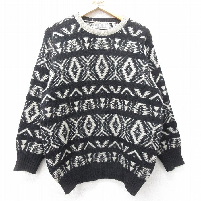 【商品番号】 swtr24101444 【商品名】 L & starf;古着 長袖 セーター メンズ 90年代 90s ウール クルーネック イタリア製 黒 【メンズ参考サイズ】 L 【表記サ