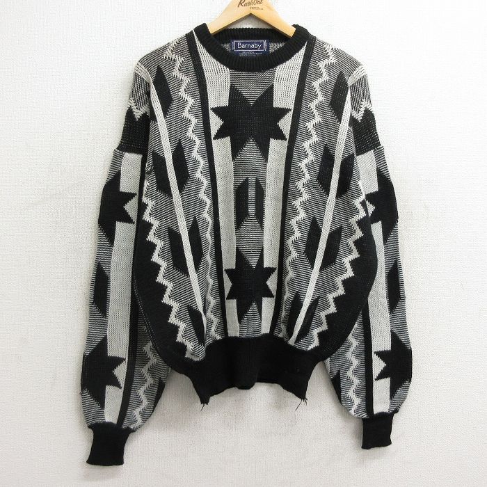 【商品番号】 swtr24101783 【商品名】 XL & starf;古着 長袖 セーター メンズ 90年代 90s 大きいサイズ アクリル クルーネック 黒他 【メンズ参考サイズ】 XL