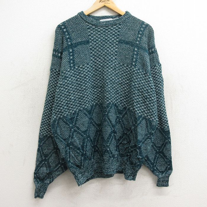 【商品番号】 swtr24101787 【商品名】 XL & starf;古着 マックレガー 長袖 セーター メンズ 90年代 90s アクリル クルーネック 緑他 【メンズ参考サイズ】 XL