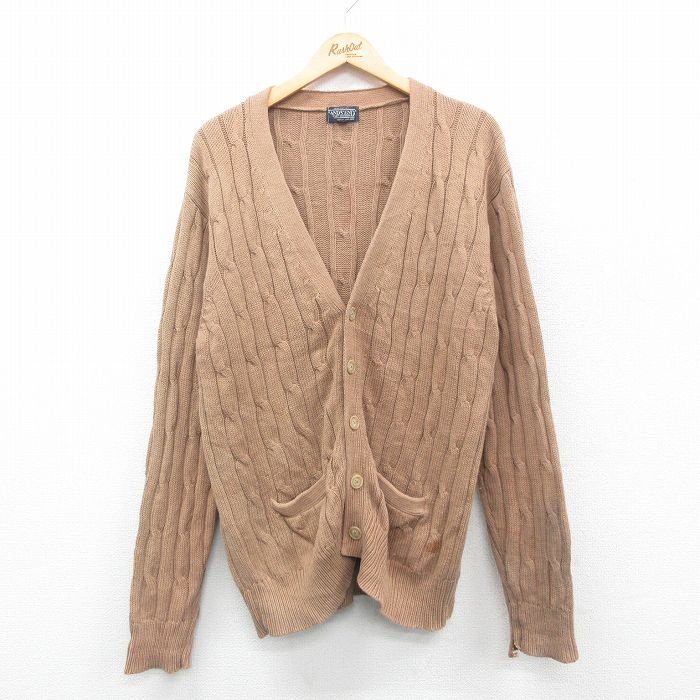 【商品番号】 swtr24110013 【商品名】 L & starf;古着 ランズエンド 長袖 ケーブル ニット カーディガン メンズ 90年代 90s コットン ベージュ 【メンズ参考サイ