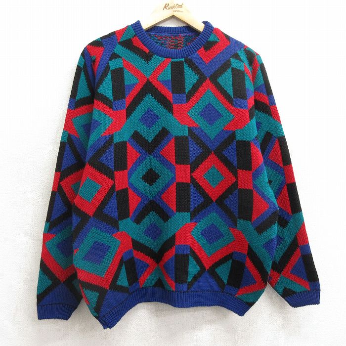 【商品番号】 swtr24110979 【商品名】 M & starf;古着 長袖 セーター メンズ クルーネック 青他 【メンズ参考サイズ】 M 【表記サイズ】 なし 【実寸サイズ】 着丈（