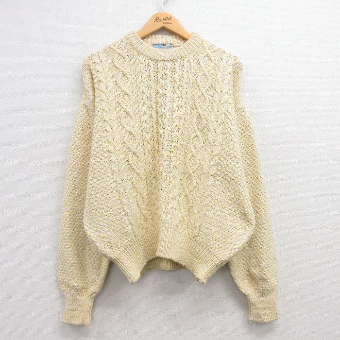 【商品番号】 swtr24112261 【商品名】 XL & starf;古着 エアロポステール 長袖 ケーブル セーター メンズ 00年代 00s コットン クルーネック 薄黄他 【メンズ参
