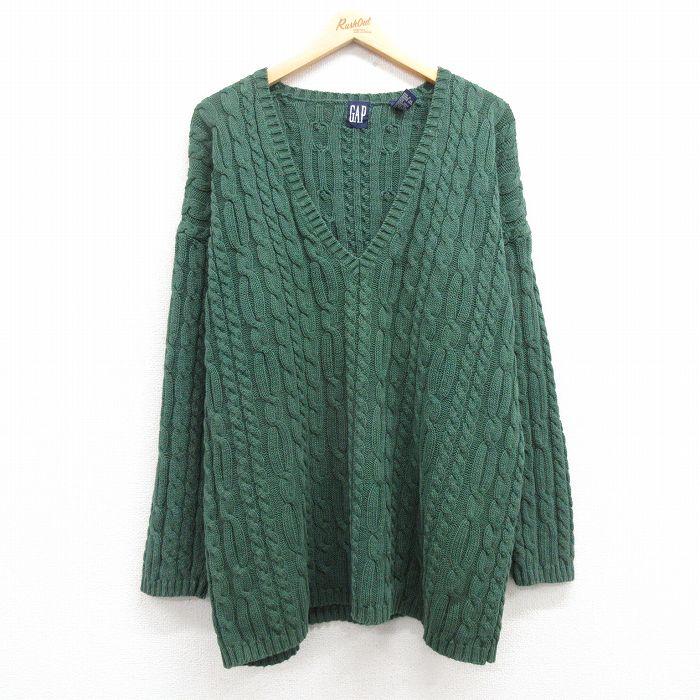 【商品番号】 swtr24112270 【商品名】 XL & starf;古着 ギャップ GAP 長袖 ケーブル セーター メンズ 90年代 90s Vネック 緑【spe】 【メンズ参考サイズ