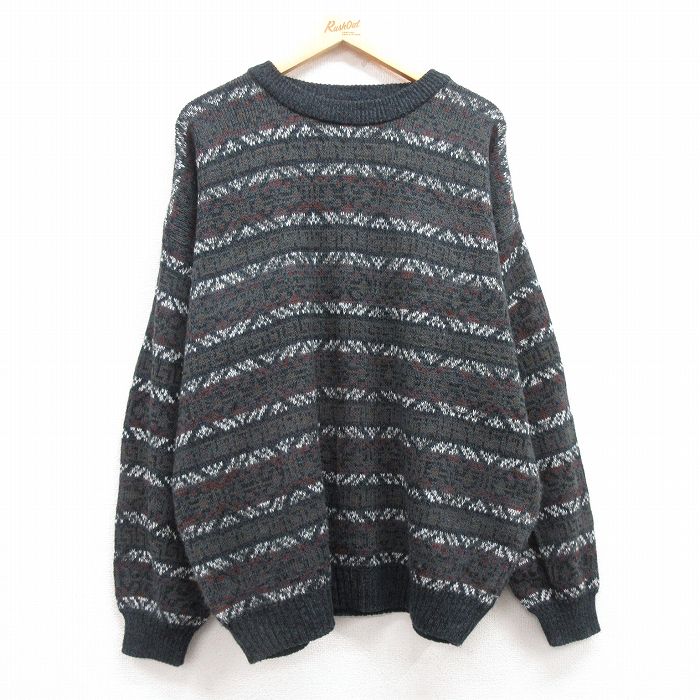 【商品番号】 swtr24112902 【商品名】 XL & starf;古着 長袖 セーター メンズ 90年代 90s フェアアイル 大きいサイズ 大きいサイズ アクリル クルーネック グレ